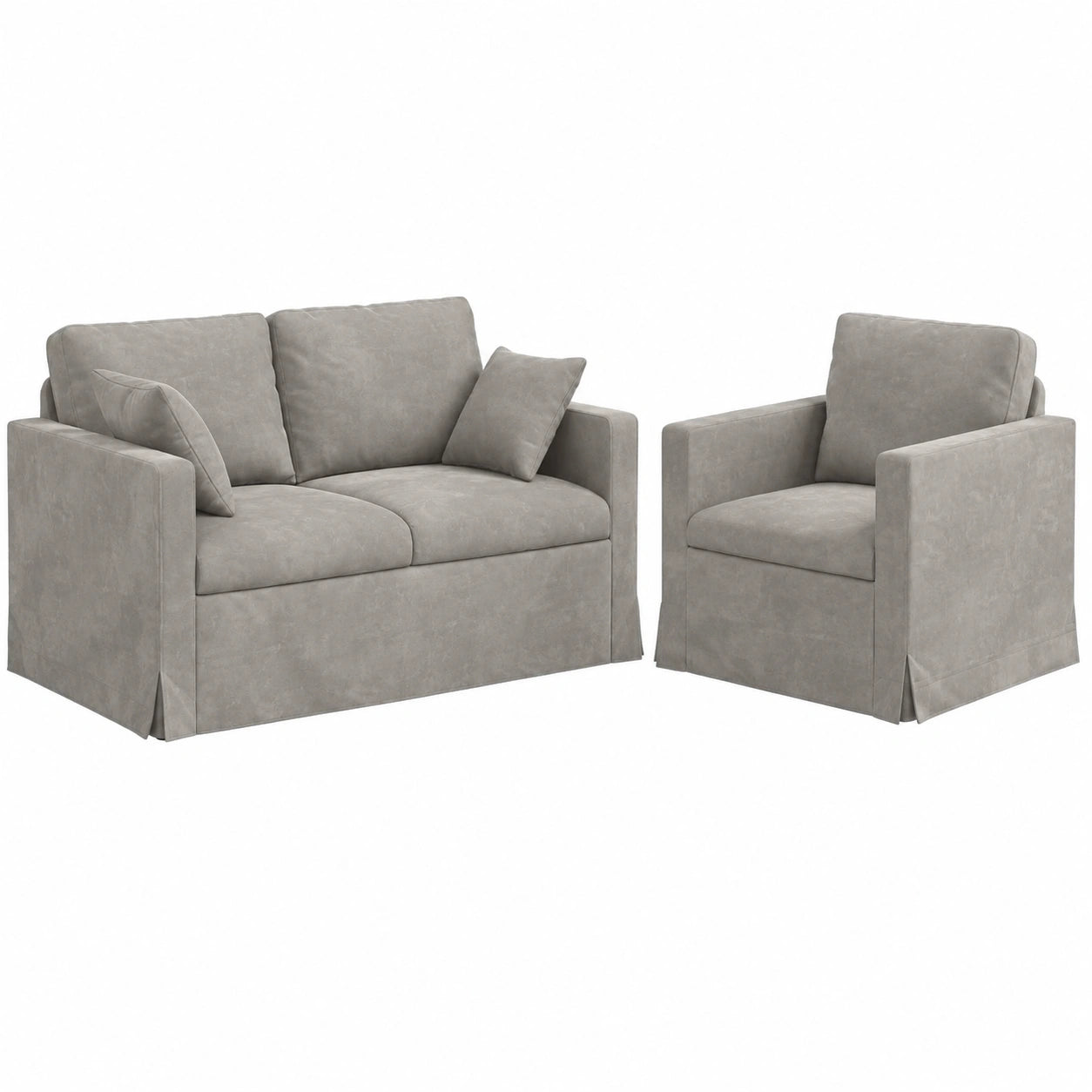 Moderne Hellgraue Samt-Sofagarnitur, 2-teilig, 138 x 78 x 80 cm, Ergonomisches Design für Stilvolles Wohnzimmer