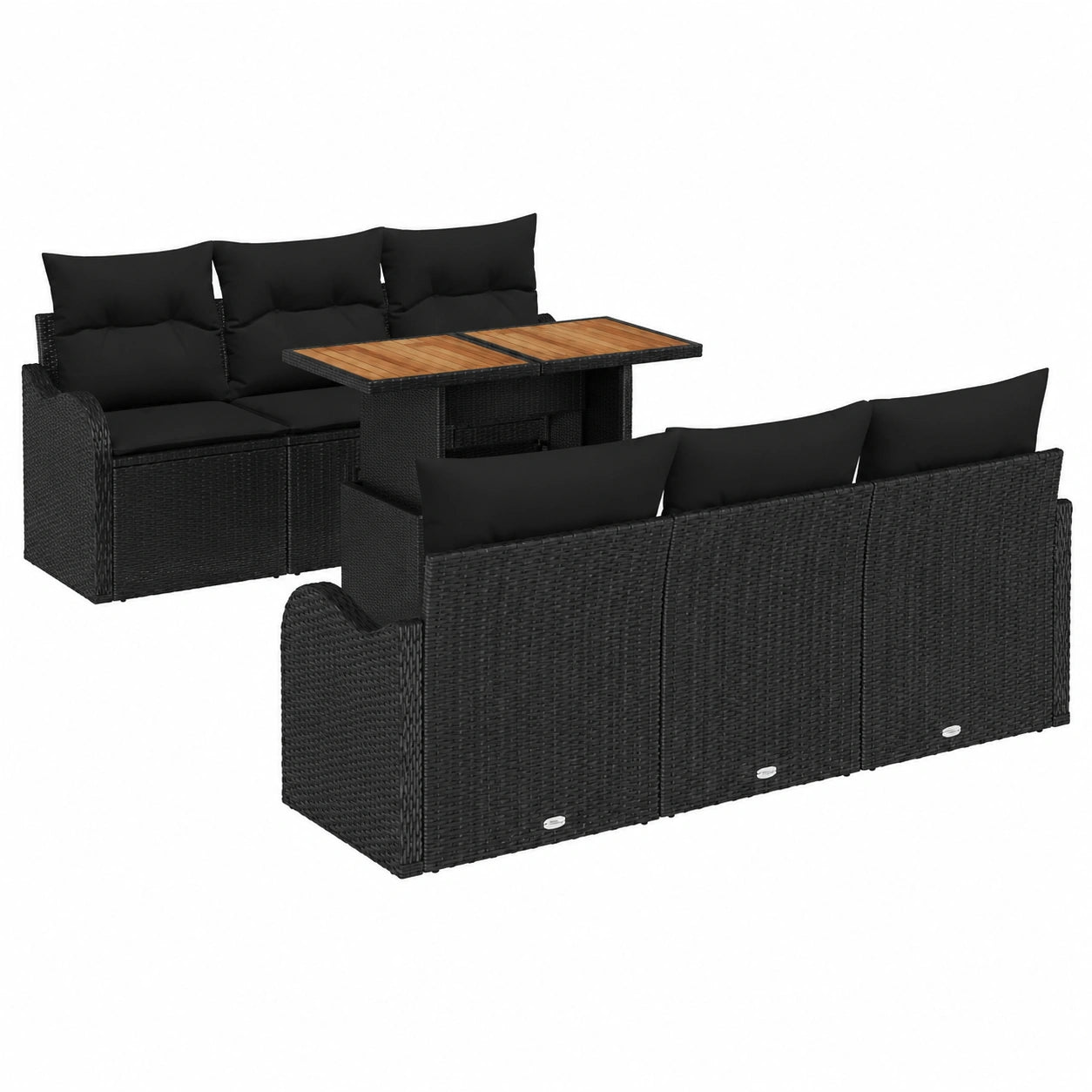 Gartenmöbel-Set mit Kissen, 8-teilig, Schwarz, Modular, Wetterfest