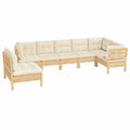 Kompaktes 7-teiliges Gartenlounge-Set aus Massivholz für Balkon oder Terrasse, cremeweiß