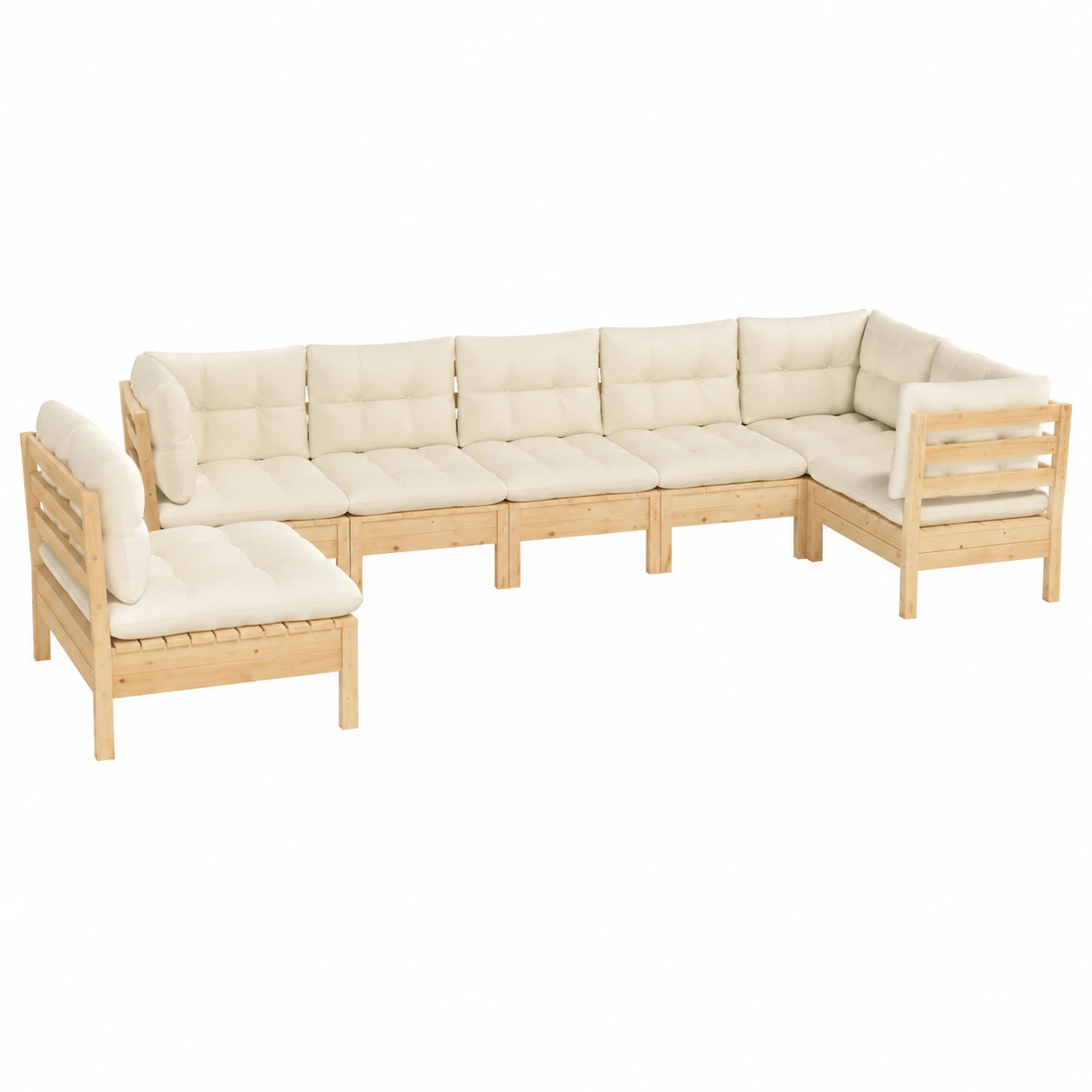 Kompaktes 7-teiliges Gartenlounge-Set aus Massivholz für Balkon oder Terrasse, cremeweiß