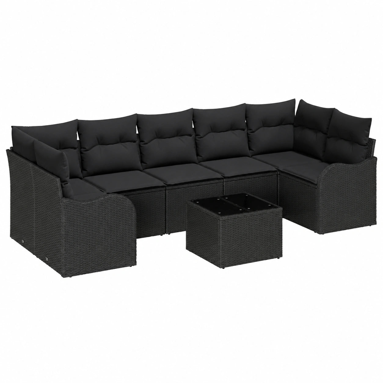 8-tlg. Schwarzes Gartenmöbel-Set aus Poly-Rattan mit Stahl und Glas
