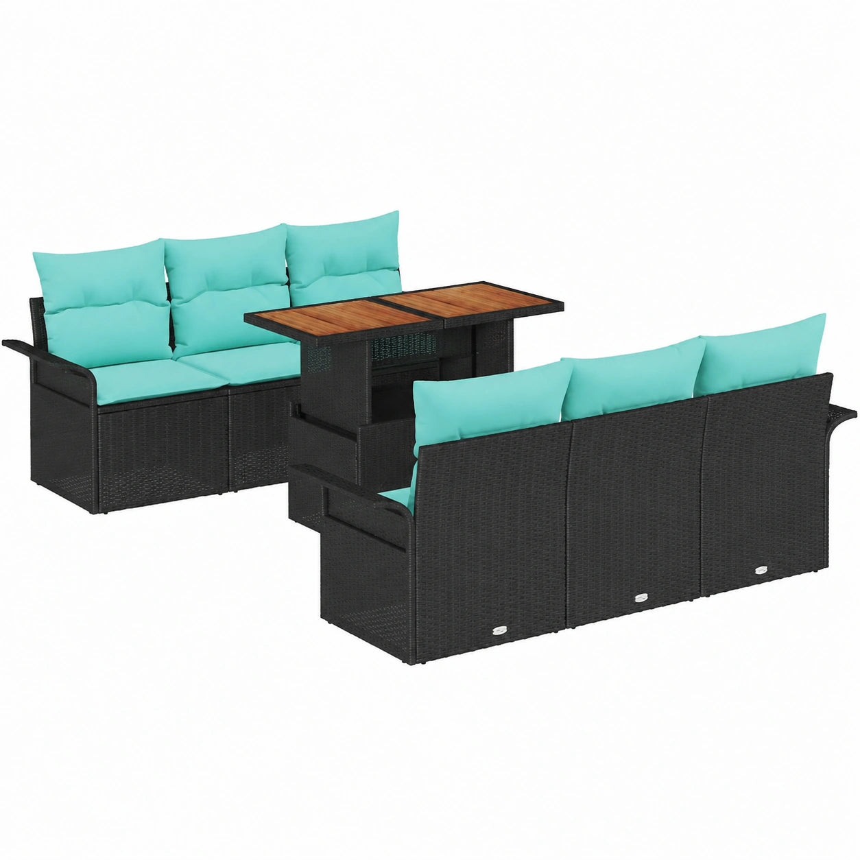 Schwarzes Garten-Lounge-Set aus Polyrattan, 7-teilig, UV-beständig, inkl. Stauraum, vielseitig und langlebig für Terrasse