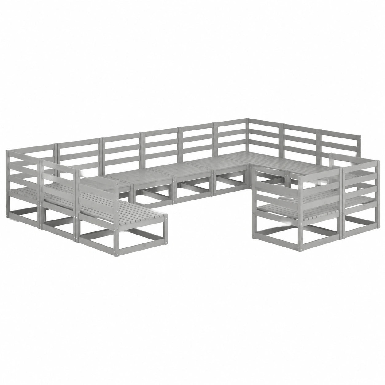 Modulares Garten-Lounge-Set aus Kiefernholz, 12-teilig, Grau, für Terrasse und Balkon
