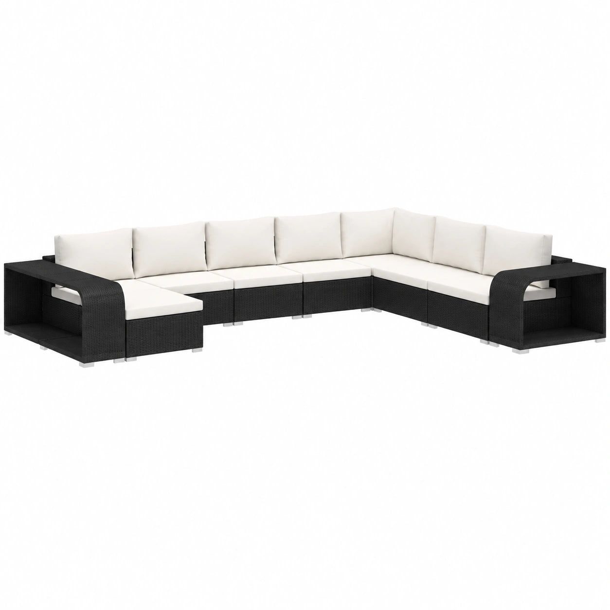 11-teiliges Poly Rattan Garten-Lounge-Set in Schwarz mit Kissen und Beistelltischen, Modern und Wetterfest