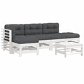 Gartenlounge-Set 6-teilig, Weiß Massivholz mit Anthrazit-Kissen, Modulsofa für Terrasse