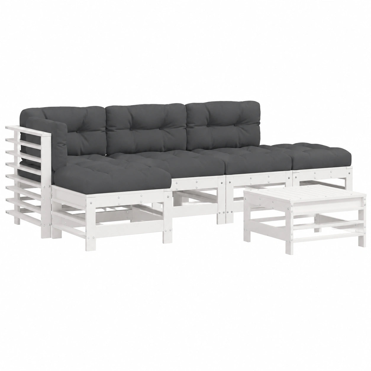 Gartenlounge-Set 6-teilig, Weiß Massivholz mit Anthrazit-Kissen, Modulsofa für Terrasse