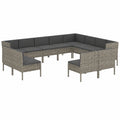 12-teiliges Garten-Lounge-Set aus Poly-Rattan in Grau-Anthrazit, Modulares Sofa mit wetterfesten Kissen, Ideal für Terrasse, Balkon und Garten