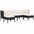Modulares Garten-Lounge-Set aus schwarzem Polyrattan inkl. cremeweiße Kissen, wetterfestes Design für Balkon, Garten und Terrasse