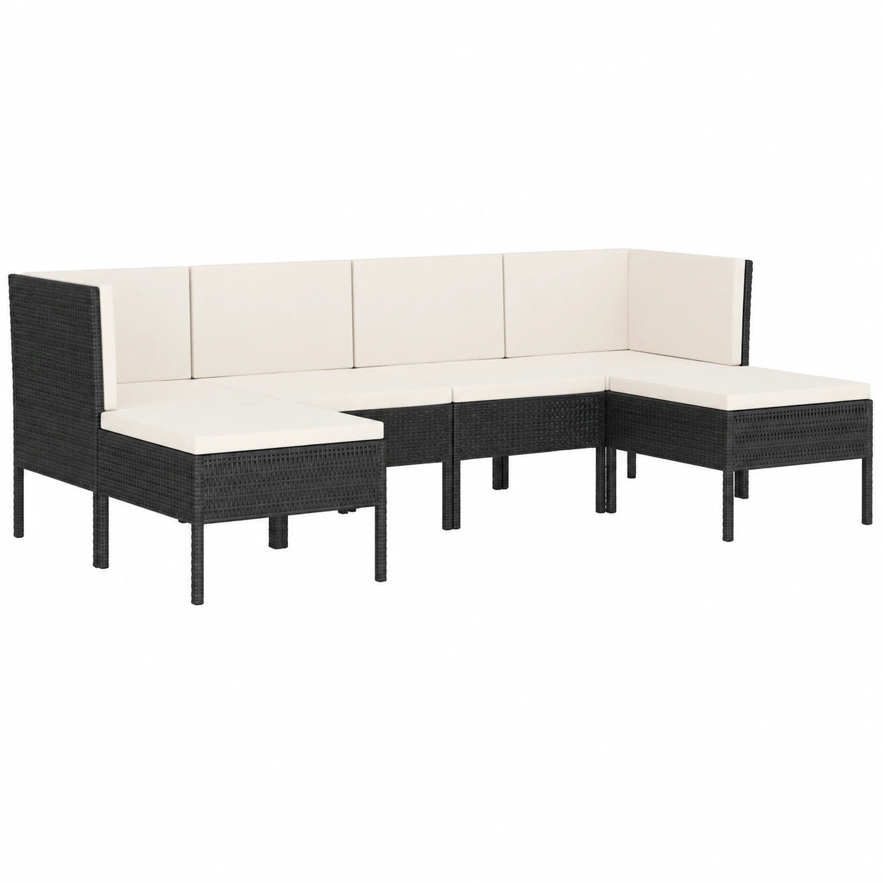 Modulares Garten-Lounge-Set aus schwarzem Polyrattan inkl. cremewei?e Kissen, wetterfestes Design f¨¹r Balkon, Garten und Terrasse