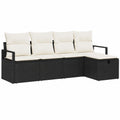 5-tlg. Poly-Rattan Sofa Set Schwarz/Creme für Garten, UV-beständig, mit Stauraum