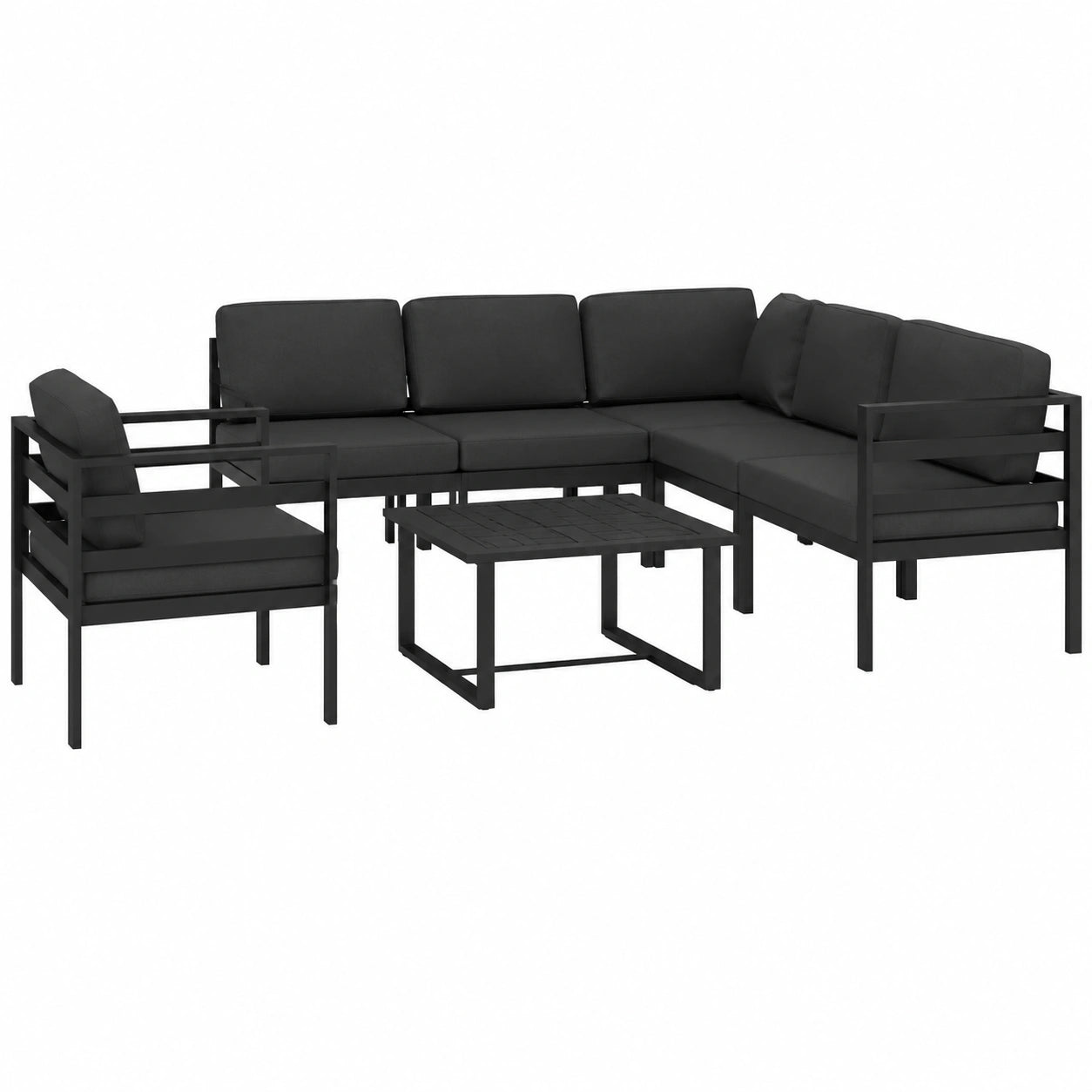 Aluminium Gartenlounge Set Anthrazit mit Extra Kissen, Modulares Outdoor Sofa für Balkon und Terrasse