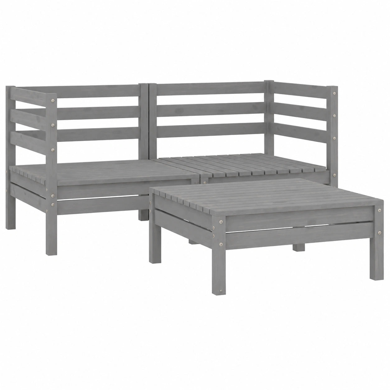 3-teiliges Gartenmöbel-Set aus grauem Kiefernholz, wetterfeste Eckbank für kleine Terrassen und Balkone