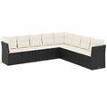 Modulare Garten-Sofagarnitur aus Poly-Rattan, mit Stauraum, Cremeweiße Kissen, Schwarz