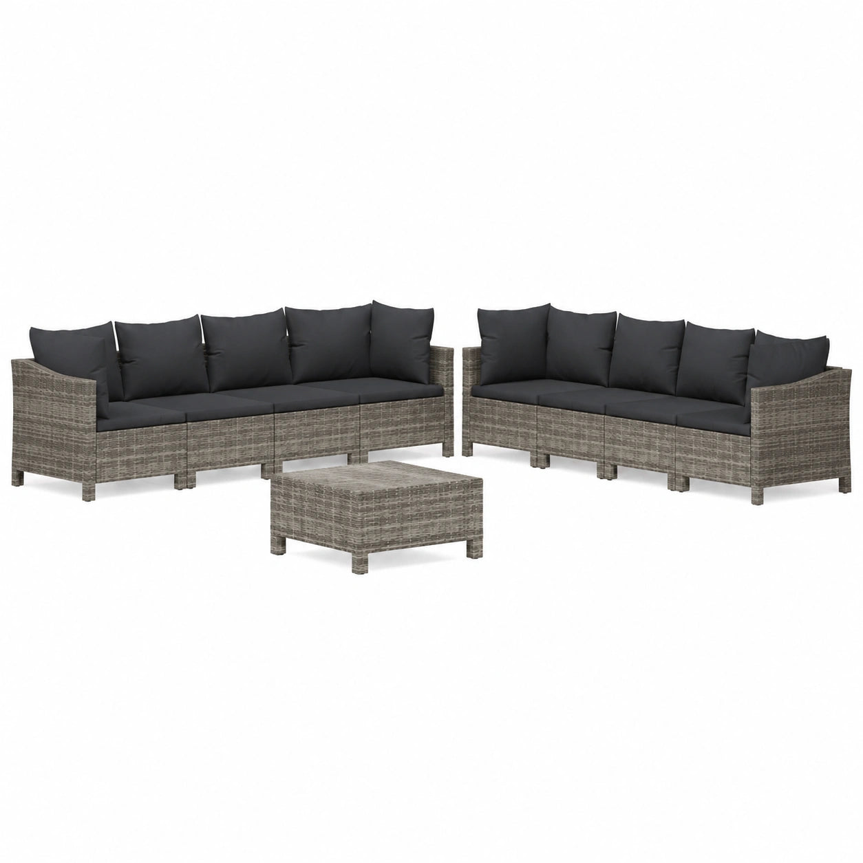 Modernes 9-teiliges Poly-Rattan Gartenmöbel-Set in Grau mit robusten Kissen, ideal für Balkon und Terrasse