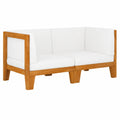 Akazienholz 2-Sitzer Ecksofa mit Cremeweißen Kissen für Garten und Terrasse