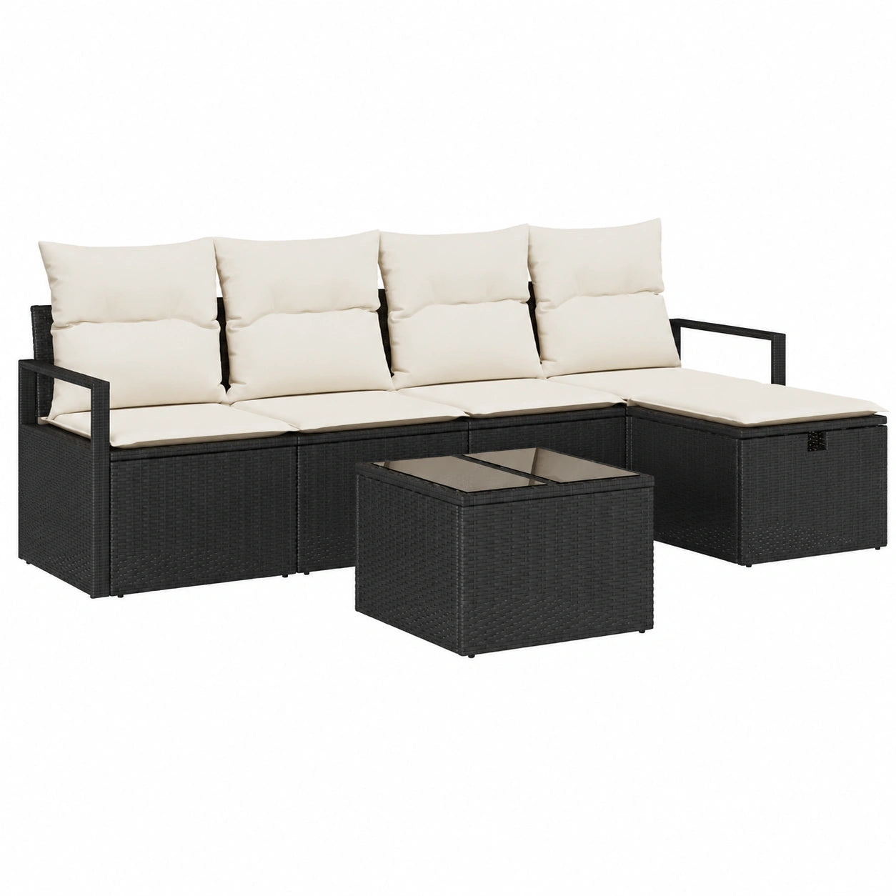 6-tlg. Poly-Rattan Gartenmöbel Set Schwarz/Creme mit Kissen, Modular und UV-beständig