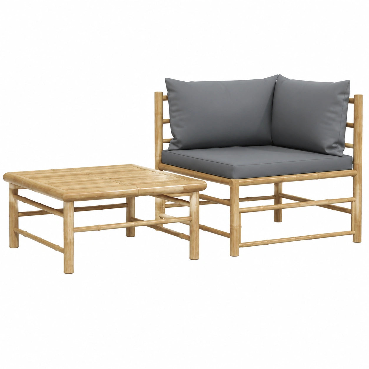 Gartenmöbel-Set aus Bambus, Lounge-Sofa mit Tisch und grauen Kissen, wetterfest und erweiterbar, ideal für Balkon und Terrasse