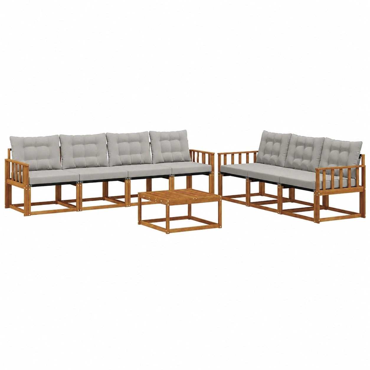8-teilige Garten-Sofagarnitur aus Akazienholz, modulare Outdoor-Lounge mit Kissen, natürliches Design in Hellgrau
