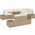 Moderne Garten-Essgruppe 9-teilig mit Kissen in Beige und Creme, UV-beständig