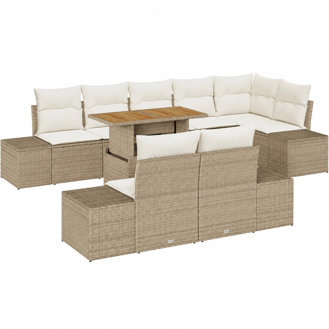 Moderne Garten-Essgruppe 9-teilig mit Kissen in Beige und Creme, UV-beständig