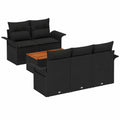 Modulares Gartensofa-Set aus Polyrattan mit Kissen, 6-teilig, Schwarz, Akazienholz, UV-beständig