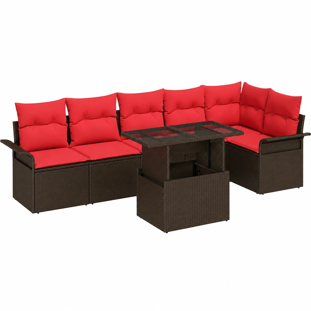 Modulares Polyrattan-Gartensofa-Set mit Stauraum, 7-teilig, Braun, Inklusive Kissen, Witterungsbeständige Terrassenmöbel