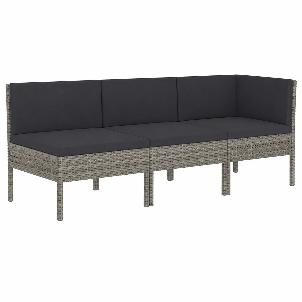 Modulares Garten-Lounge-Set aus Polyrattan, grau, wetterfest, mit anthrazitfarbenen Kissen, 3-teilig, 57x69x69 cm, modernes Design für Balkon und Terrasse