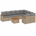 10-Teiliges Poly-Rattan Gartenmöbelset Beige mit Akazienholztisch, UV-beständig und Wetterfest für Balkon und Terrasse