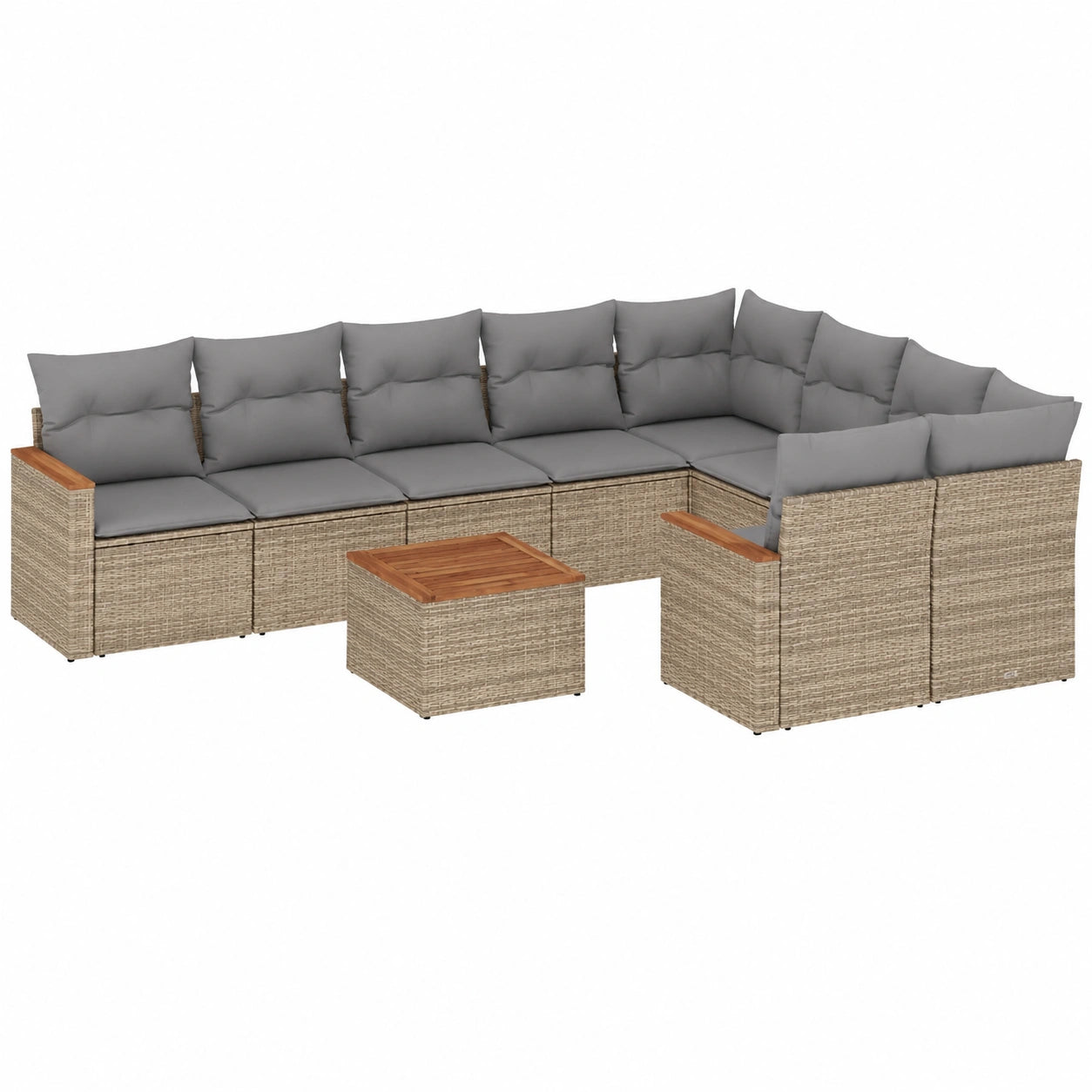10-Teiliges Poly-Rattan Gartenmöbelset Beige mit Akazienholztisch, UV-beständig und Wetterfest für Balkon und Terrasse