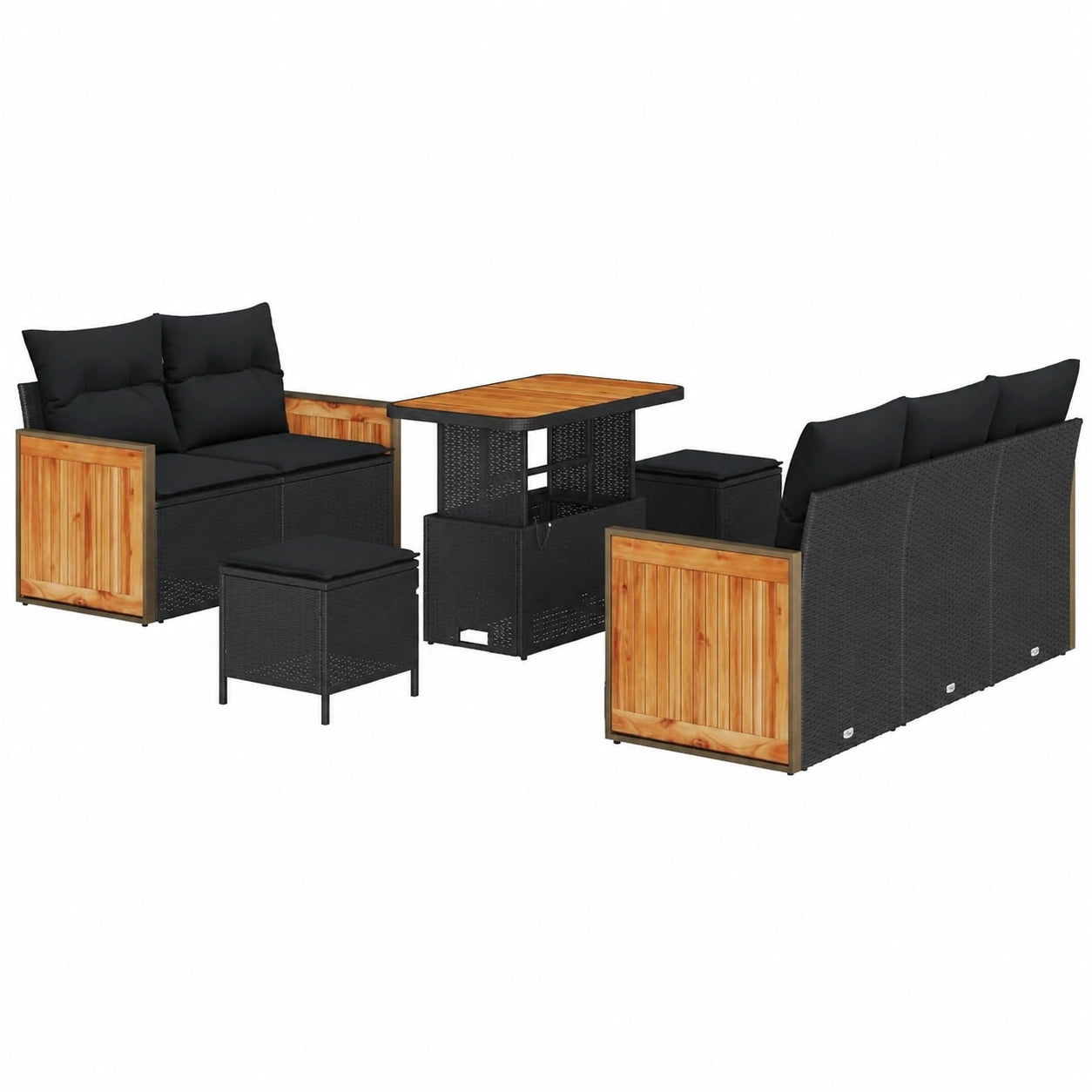 Modulares Rattan-Gartensofa-Set, 8-teilig, Schwarz, UV-beständig mit Kissen