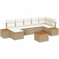 8-teiliges Polyrattan Gartensofa-Set mit Kissen, Beige und Creme, Moderne Outdoor-Lounge, Wetterfeste Sitzgruppe mit Akazienholz Details
