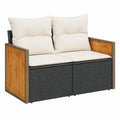 2-Sitzer Gartensofa aus Poly Rattan mit Kissen und Stauraum, Schwarzes Terrassensofa mit Waschbarem Bezug