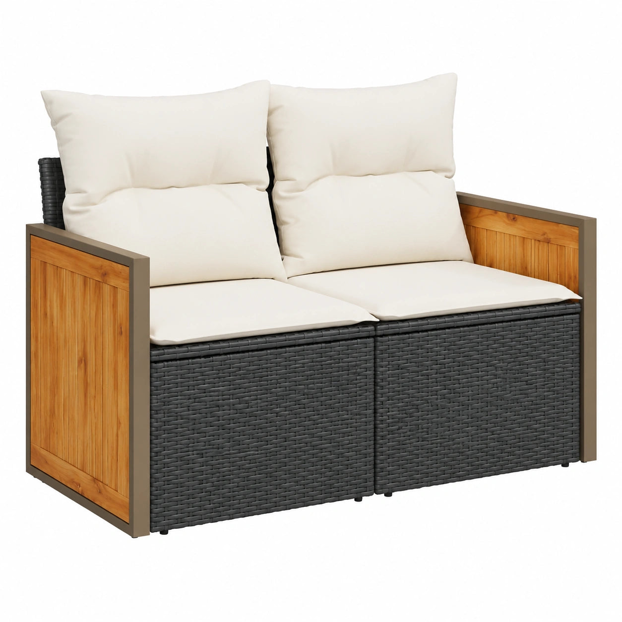 2-Sitzer Gartensofa aus Poly Rattan mit Kissen und Stauraum, Schwarzes Terrassensofa mit Waschbarem Bezug