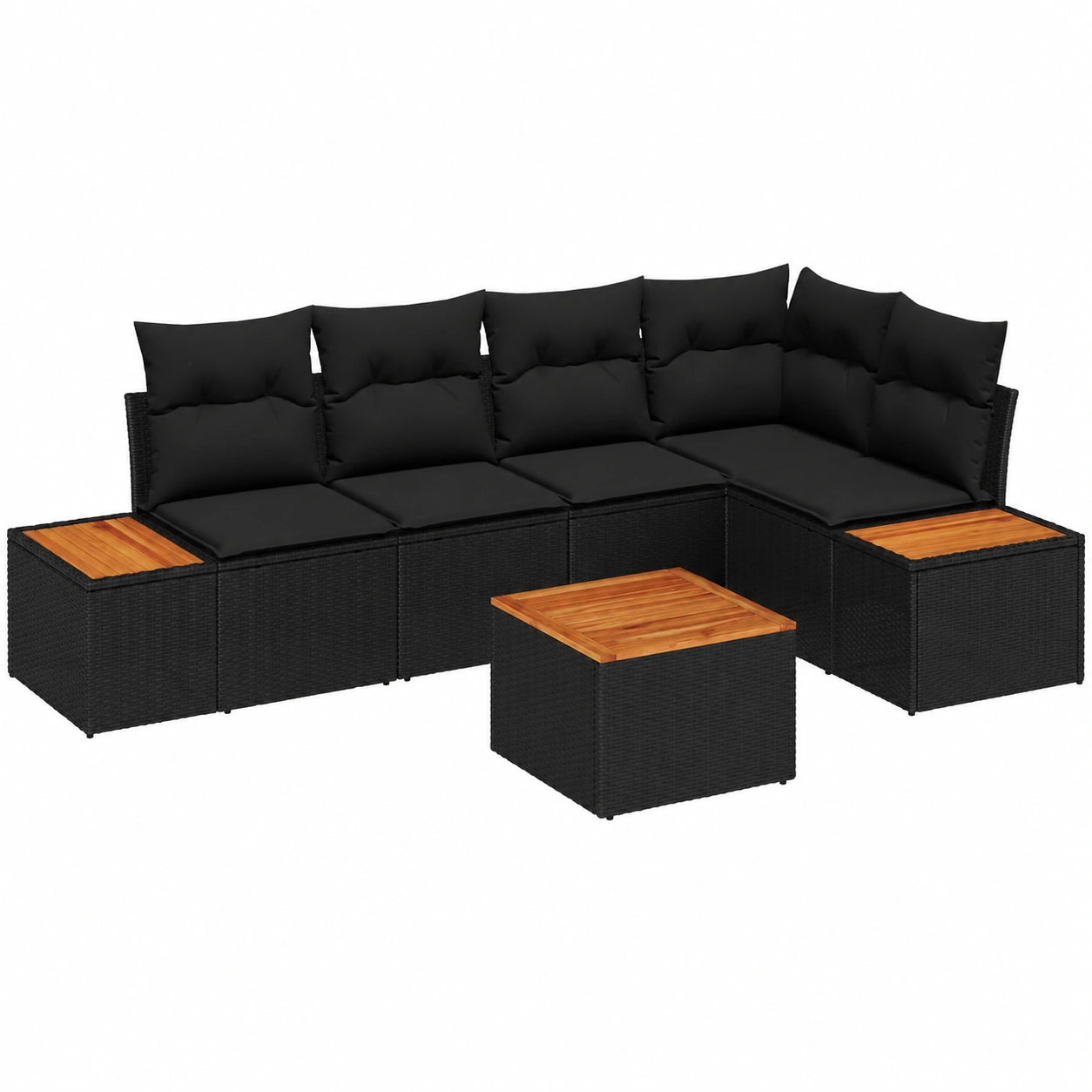 Modernes vidaXL Gartenmöbel-Set aus Poly Rattan und Akazienholz, 6-teilig, schwarz, mit Kissen