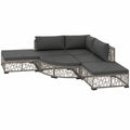 6-teiliges Garten-Lounge-Set aus Polyrattan, graues Modulares Sofa mit Eck- und Mittelsofas, Hocker und 6 cm Sitzkissen für Terrasse