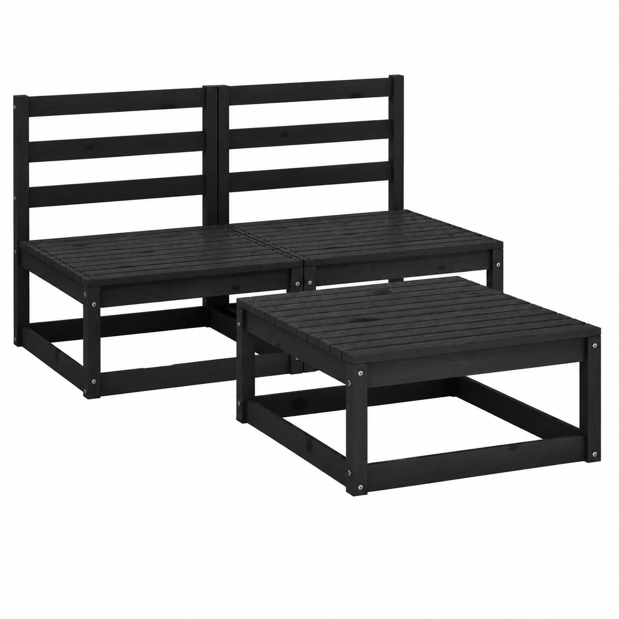 Gartenmöbel-Set: Schwarzes Kiefernholz-Lounge-Set, 3-teilig, für Balkon und Terrasse