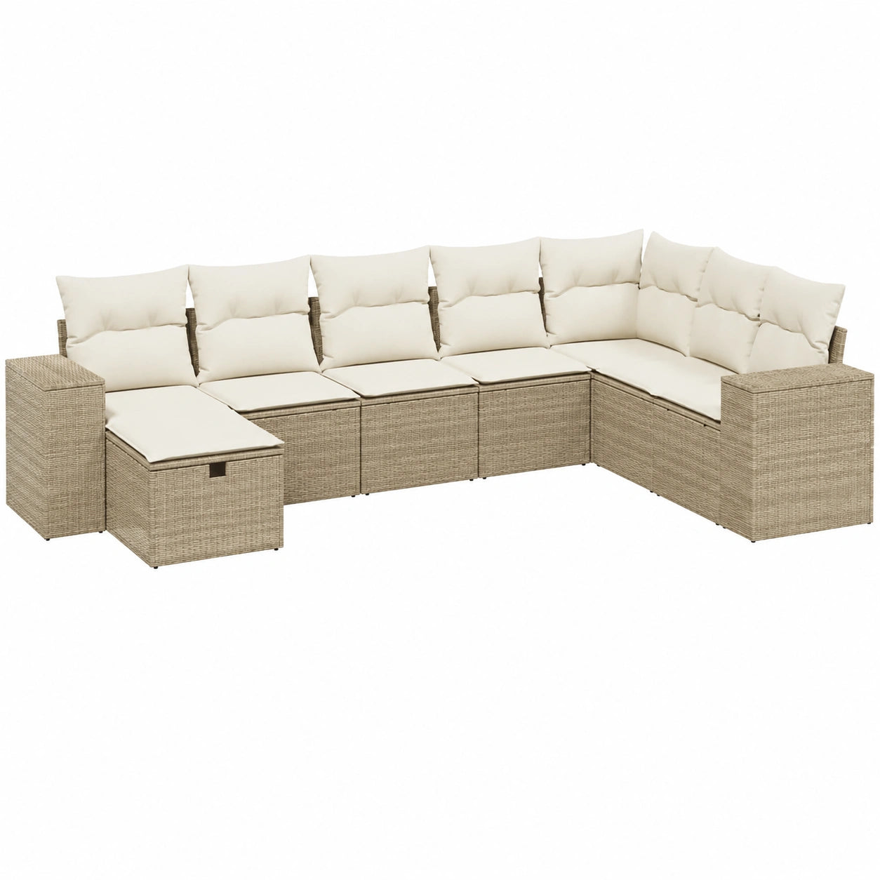 Modulares Garten-Lounge-Set aus Polyrattan mit Kissen, Beige, 8-teilig