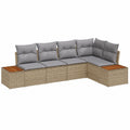 Moderner 5-teiliges Garten-Lounge-Set aus Poly-Rattan und Akazienholz, Beige/Hellgrau, mit Kissen