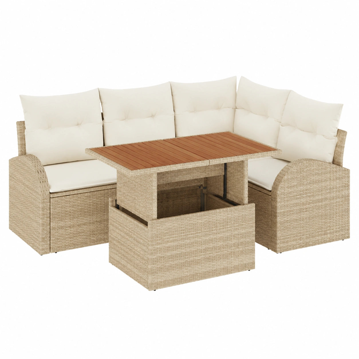 5-teiliges Poly-Rattan Lounge-Set in Beige mit Stauraum für Garten und Terrasse, 100 x 55 x 73 cm