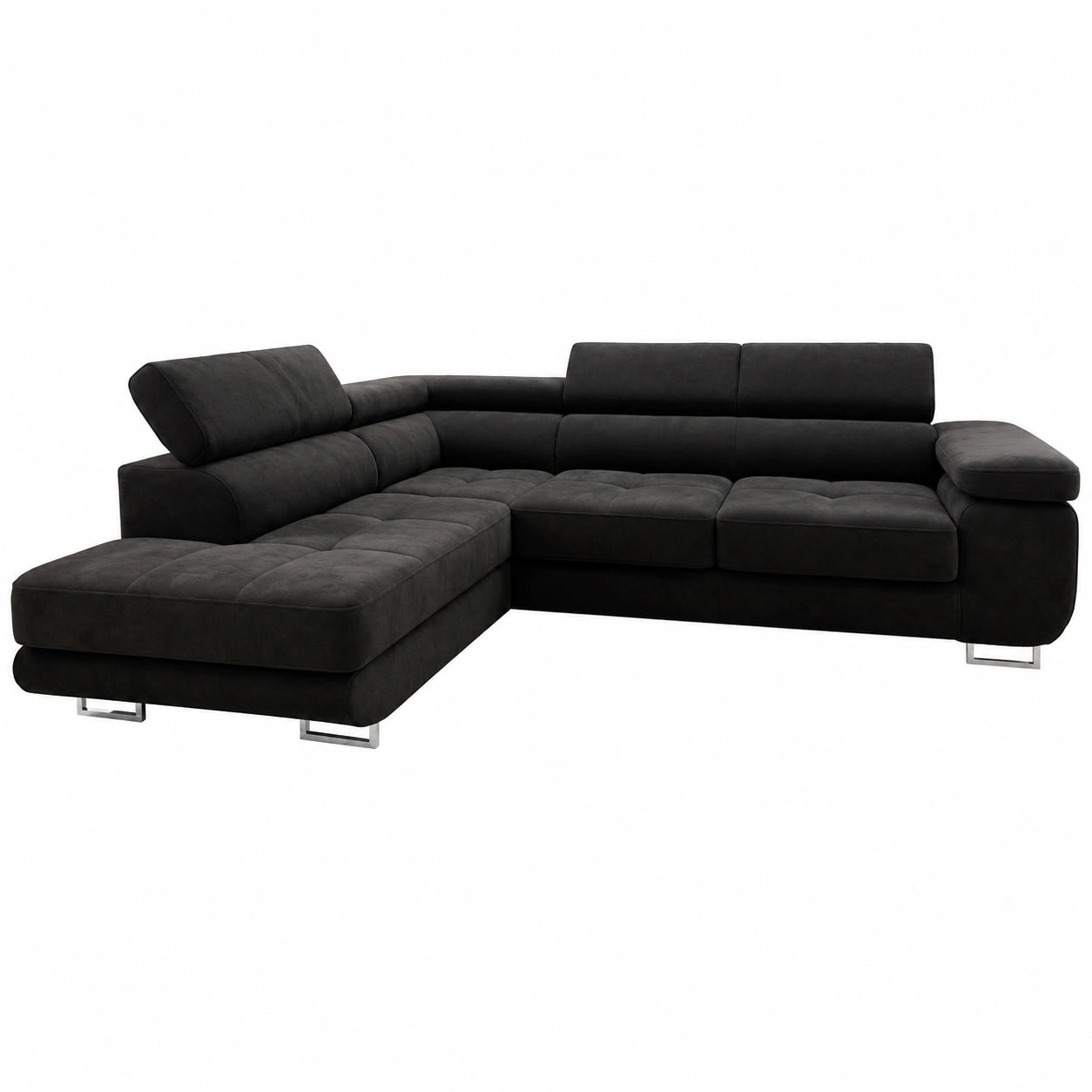 Modulares Schlafsofa Selva L-Form mit Bettkasten, Elegantes Ecksofa für Wohnzimmer - Schwarz Monolith 95