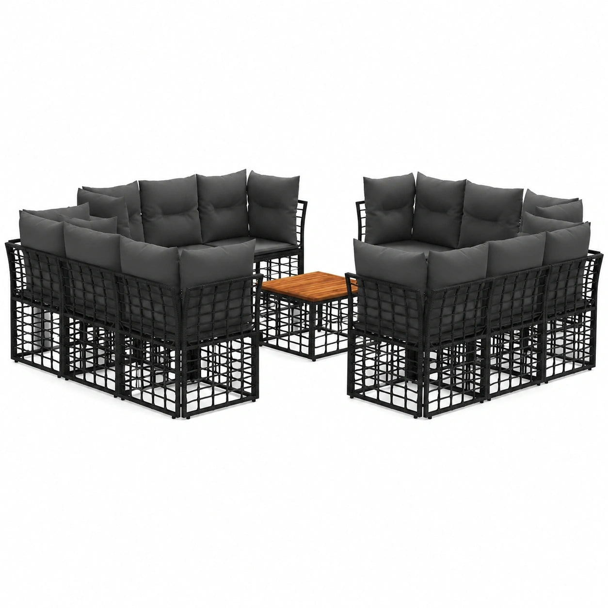 Moderne Gartenlounge Sofagarnitur 13-teilig, wetterfest, verstellbare F¨¹?e, Schwarz/Dunkelgrau