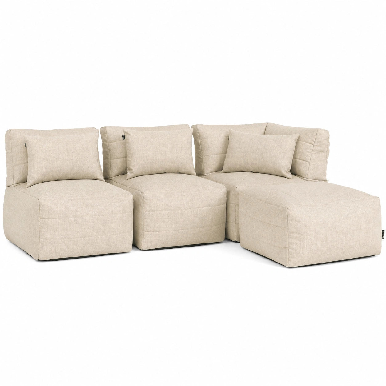 Modulares Ecksofa Noa für Erwachsene, Beige, Wetterfester Stoff, 4-Sitzer, Bequemes Sitzsacksofa für Garten und Wohnzimmer