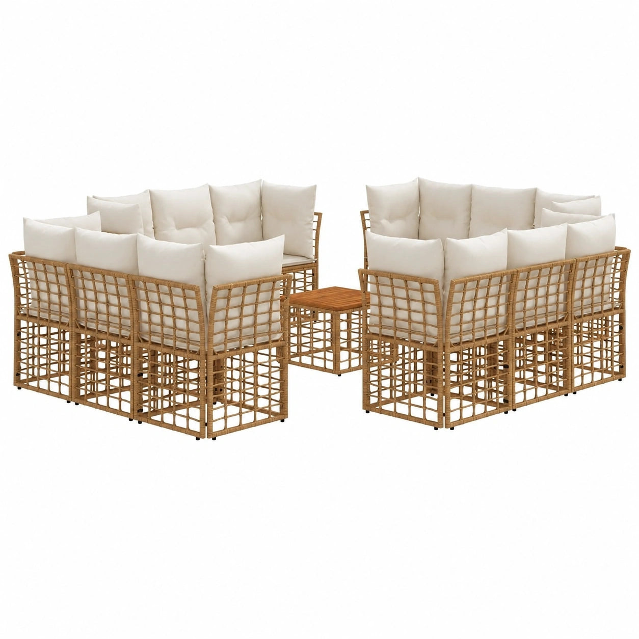 Modulares Garten-Sofaset 13-teilig, Nat¨¹rliche Holzoptik und Cremewei?