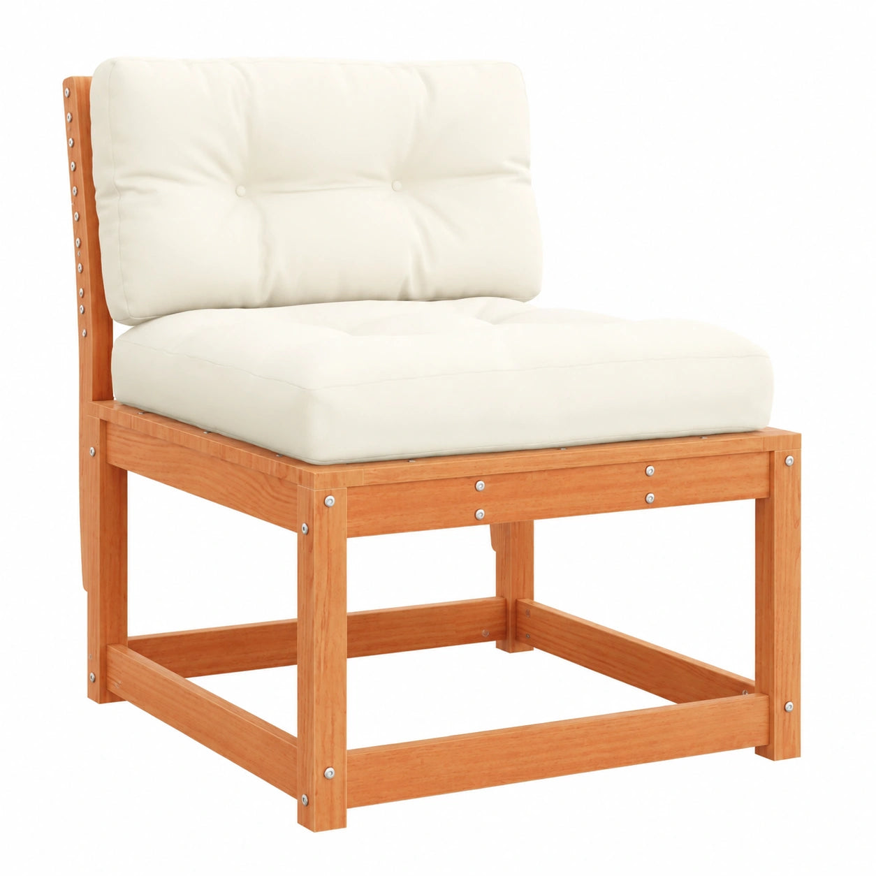 Modulares Gartensofa aus Kiefernholz mit Kissen, Wachsbraun, Komfortabler Outdoor-Sitz ohne Armlehnen, Balkon- und Loungemöbel, Gartenmöbel-Set, 63.5 x 73 x 78 cm