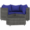 Gartensofa Set aus Polyrattan, Grau, inkl. Blaue Kissen, Wetterfest für Balkon & Terrasse