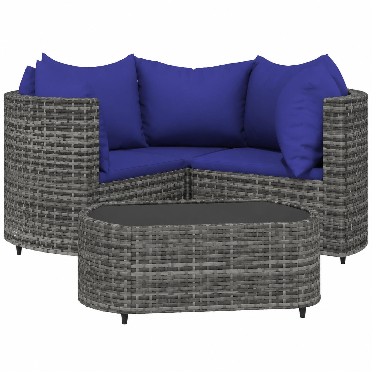 Gartensofa Set aus Polyrattan, Grau, inkl. Blaue Kissen, Wetterfest für Balkon & Terrasse