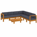 Garten-Lounge-Set aus Akazienholz, 8-teilig, mit dunkelgrauen Kissen, wetterfest und robust, ideal für Terrasse und Balkon