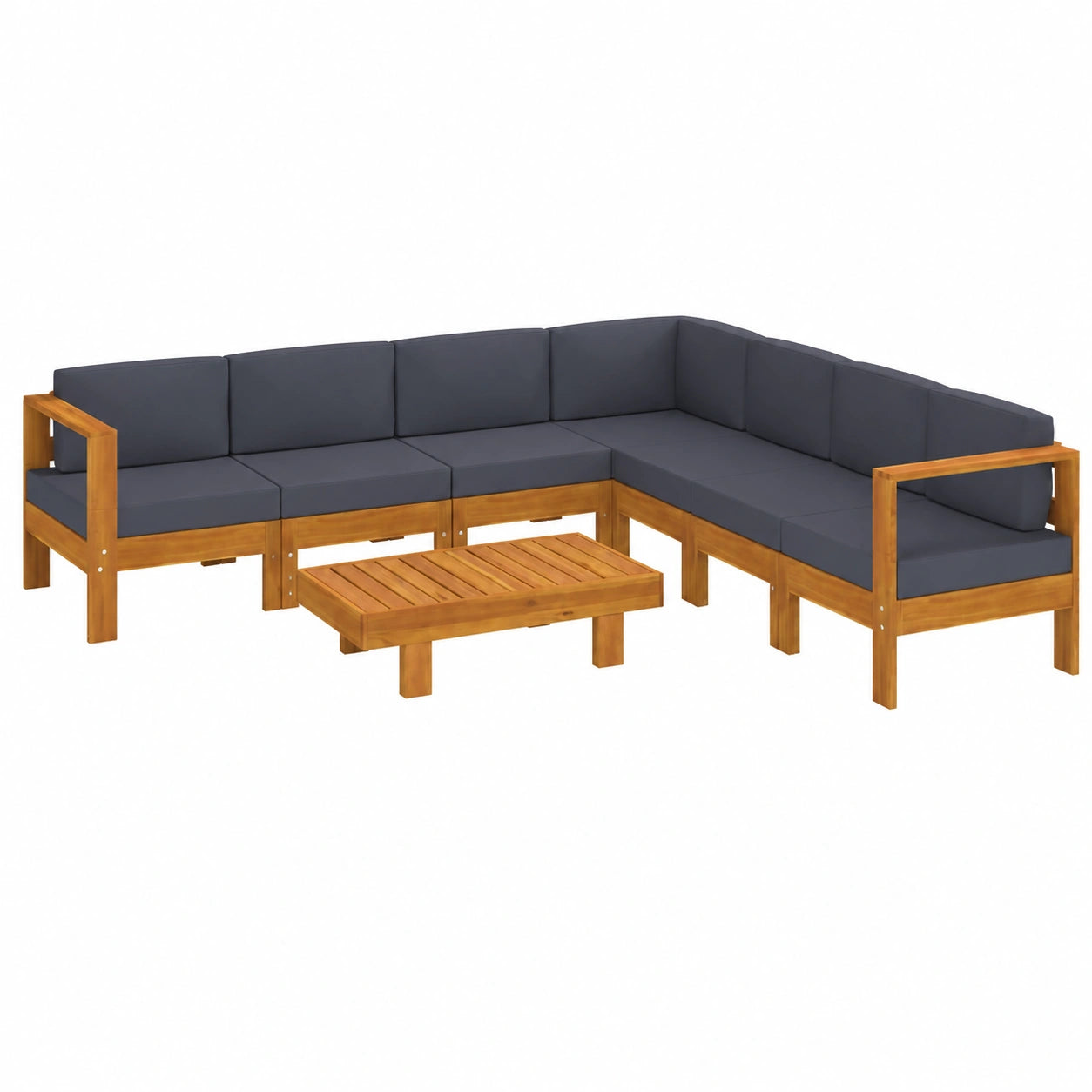 Garten-Lounge-Set aus Akazienholz, 8-teilig, mit dunkelgrauen Kissen, wetterfest und robust, ideal für Terrasse und Balkon