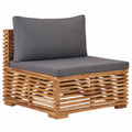 Robustes Teakholz-Mittelsofa mit grauer Auflage, 69,5x69,5 cm, platzsparendes Modulsofa für Balkon und Terrasse
