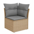 Wetterfestes Ecksofa mit Kissen und Stauraum, Poly Rattan, Beige